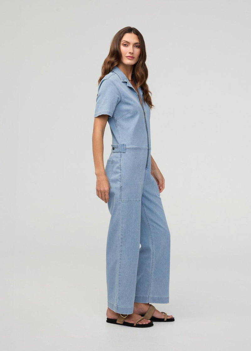 Performance Denim Short Sleeve Jumpsuit