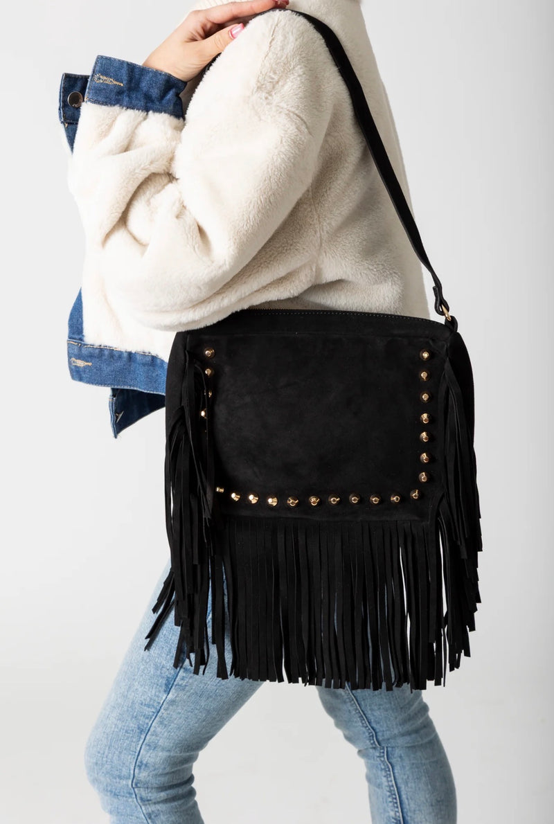 Boho Fringe Suede - Black