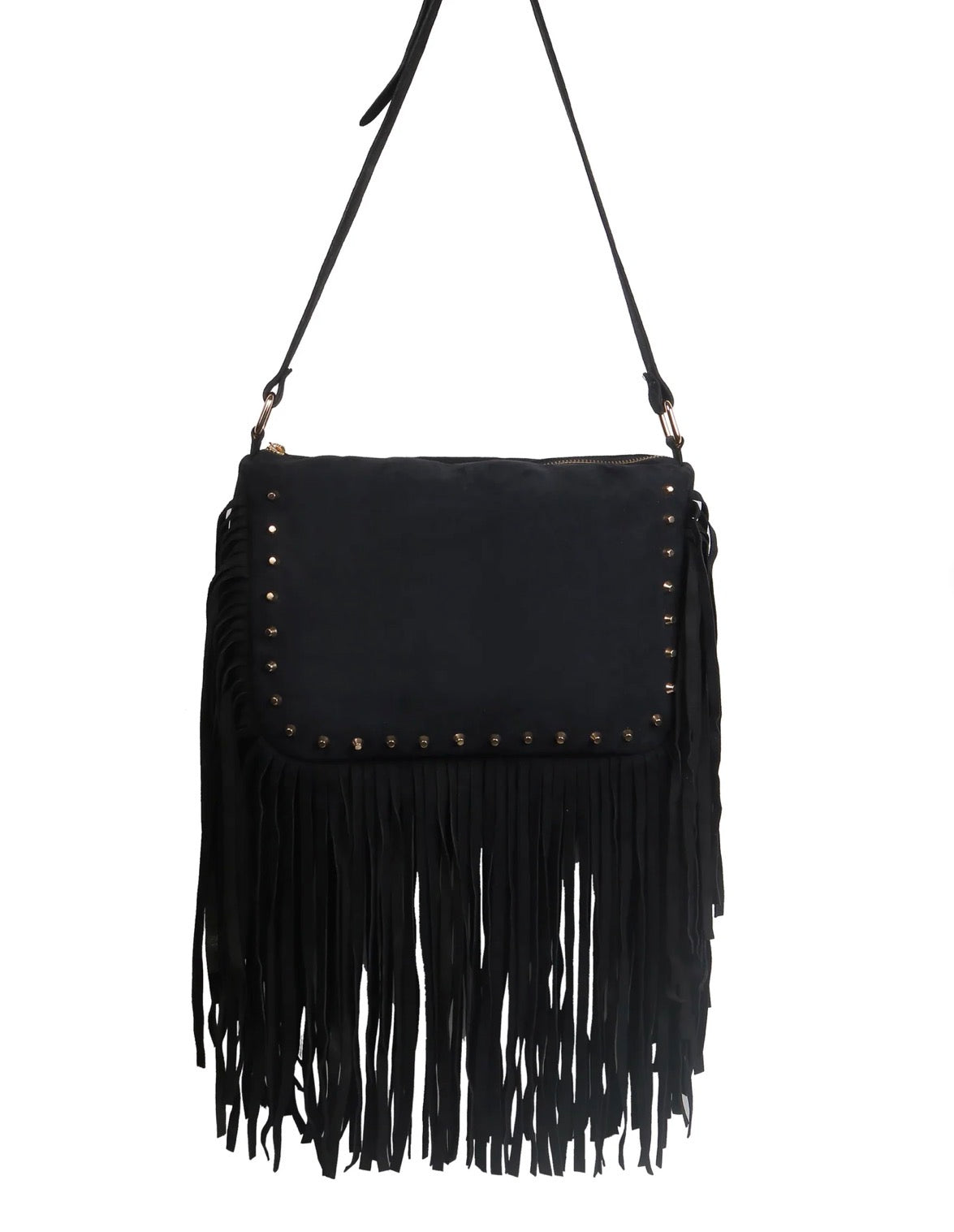 Boho Fringe Suede - Black