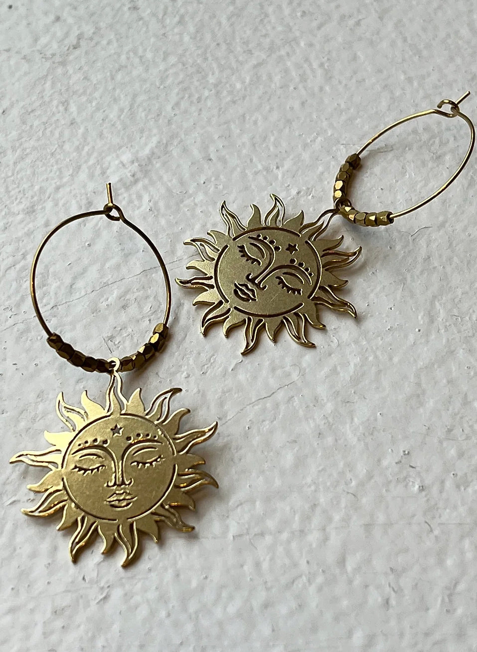 Hoop with Beads and Sun Pendant Earrings