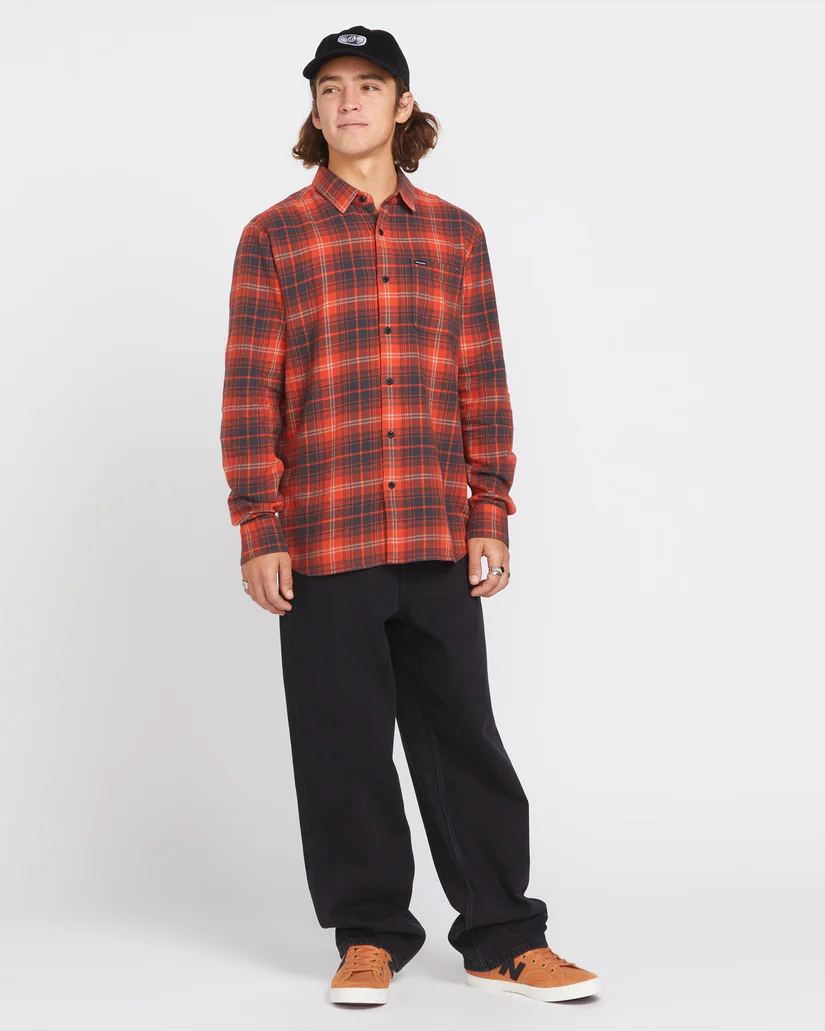 Caden Plaid Long Sleeve - Bright Red