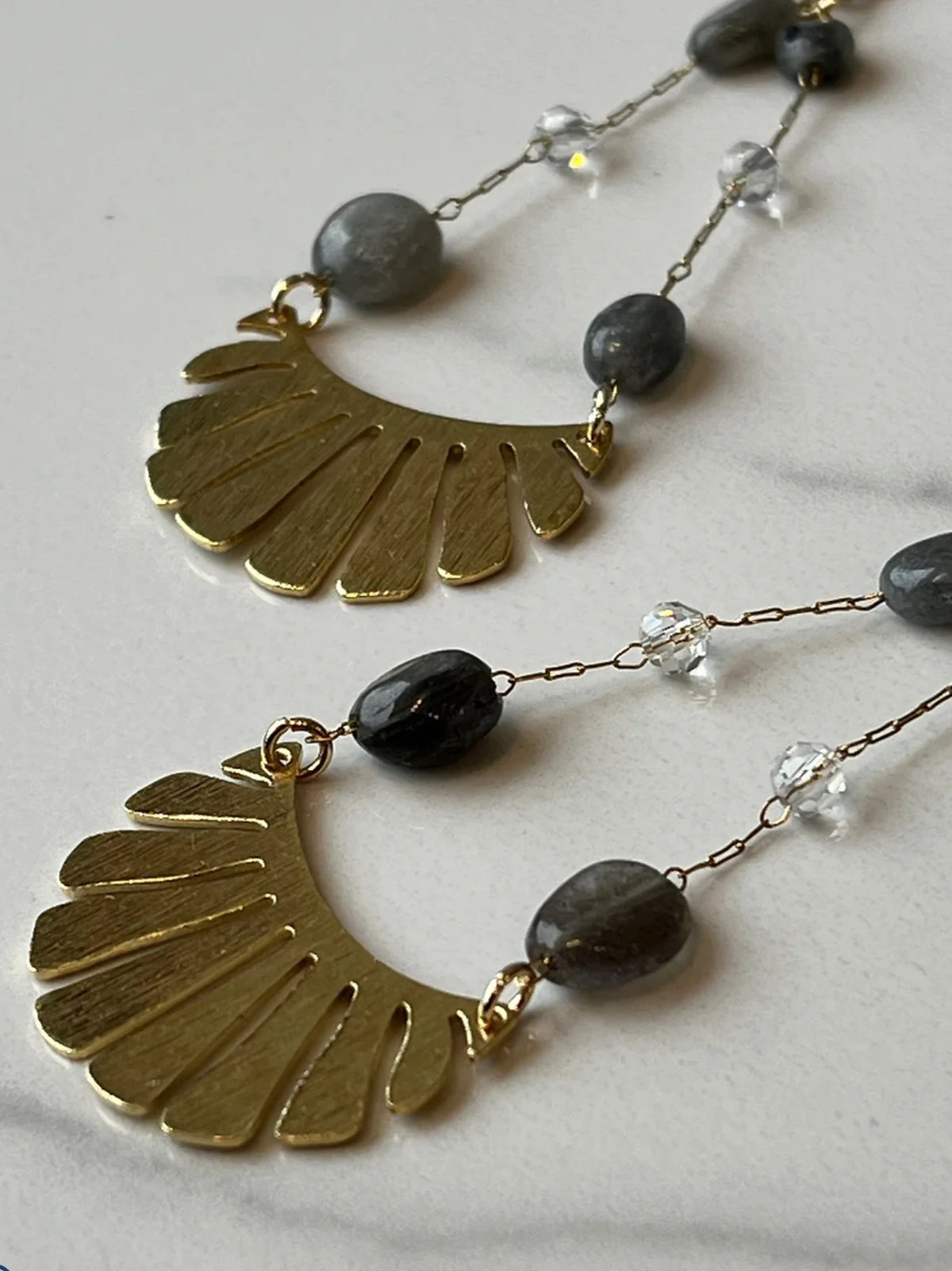 Labradorite Chain Fan Earrings