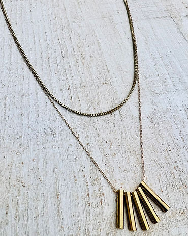 Box Chain Brass Bar Necklace