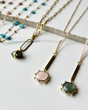 Lariat Gold Necklace with Gem Stone