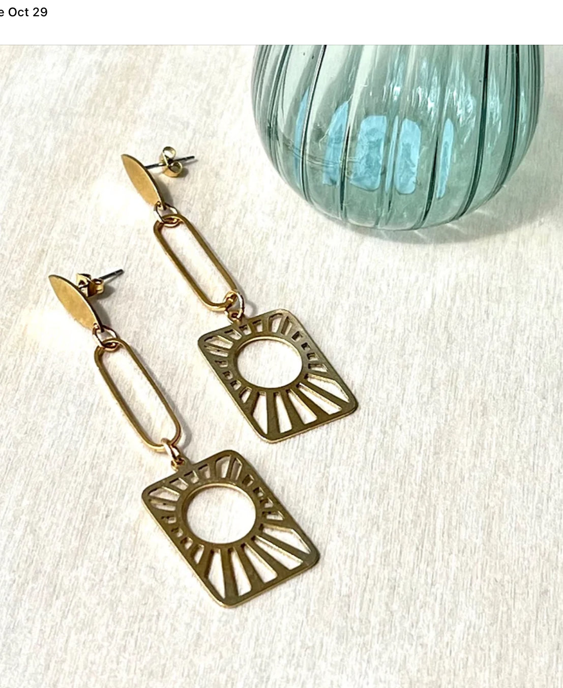 Vintage Brass Sunray Drop Earrings