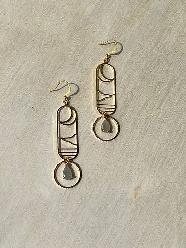 Gold Plated Landscape and Labradorite Earrings