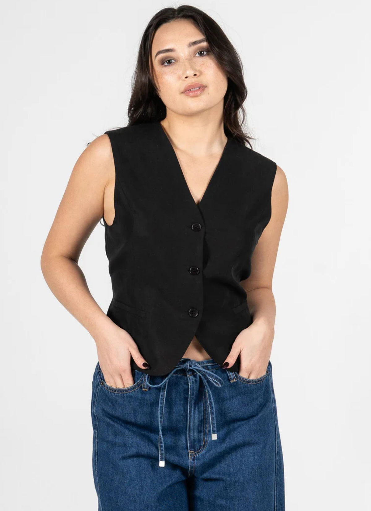 Linen Tencel Button Down Vest