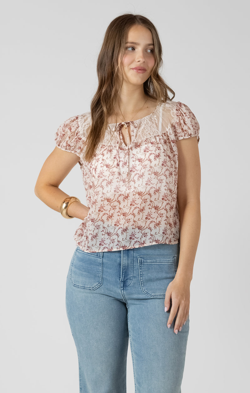 Lace Detail Tie Front Top