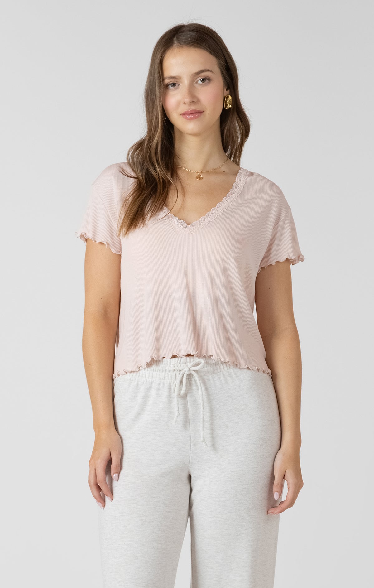 Lace Trim Waffle Top
