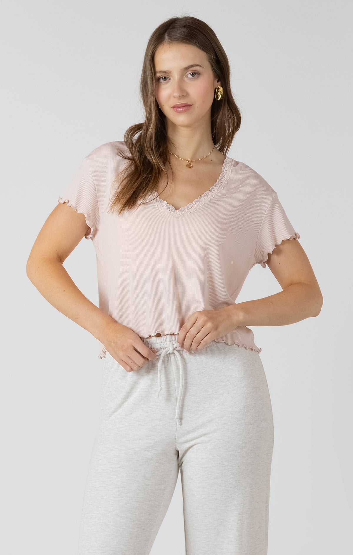 Lace Trim Waffle Top