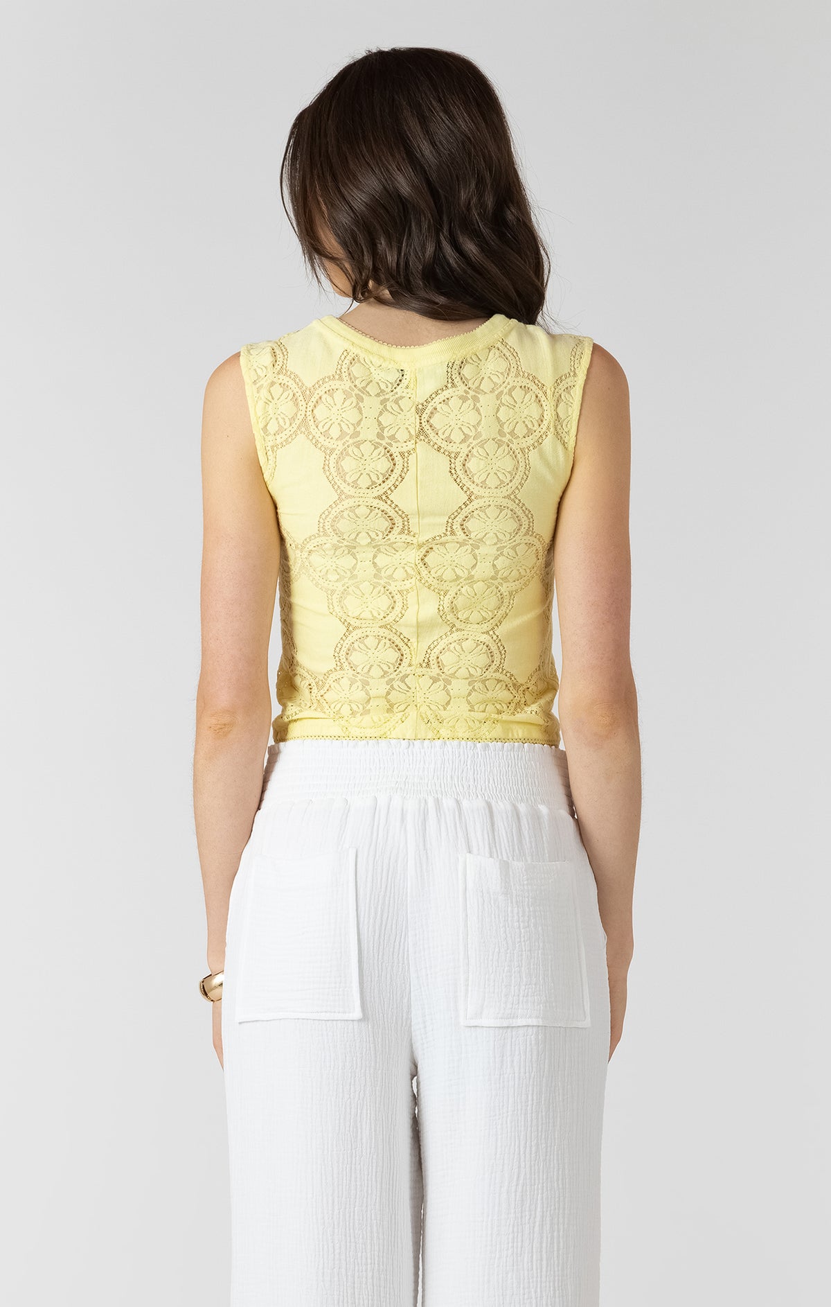 Lace Cutout Button Front Tank