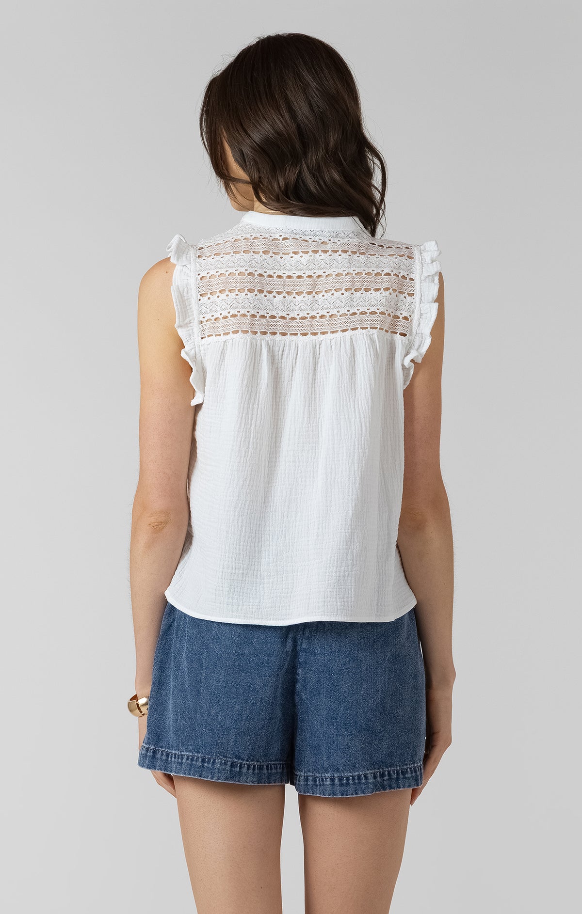 Lace Insert Button Front Blouse