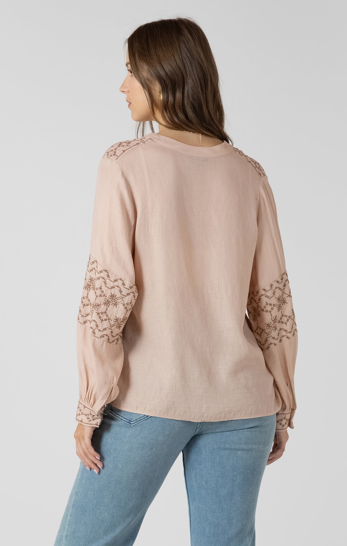 Embroidered Button Front Blouse