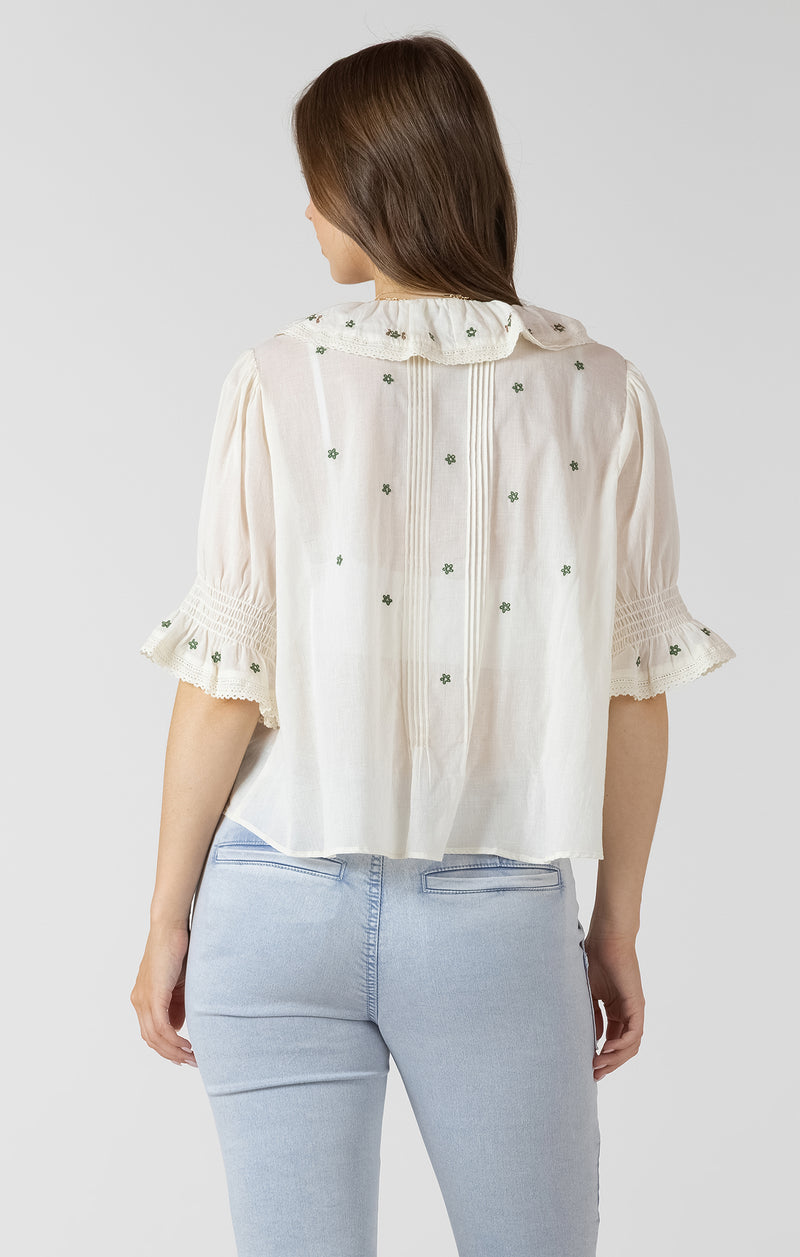 Ruffle Detail Embroidered Blouse