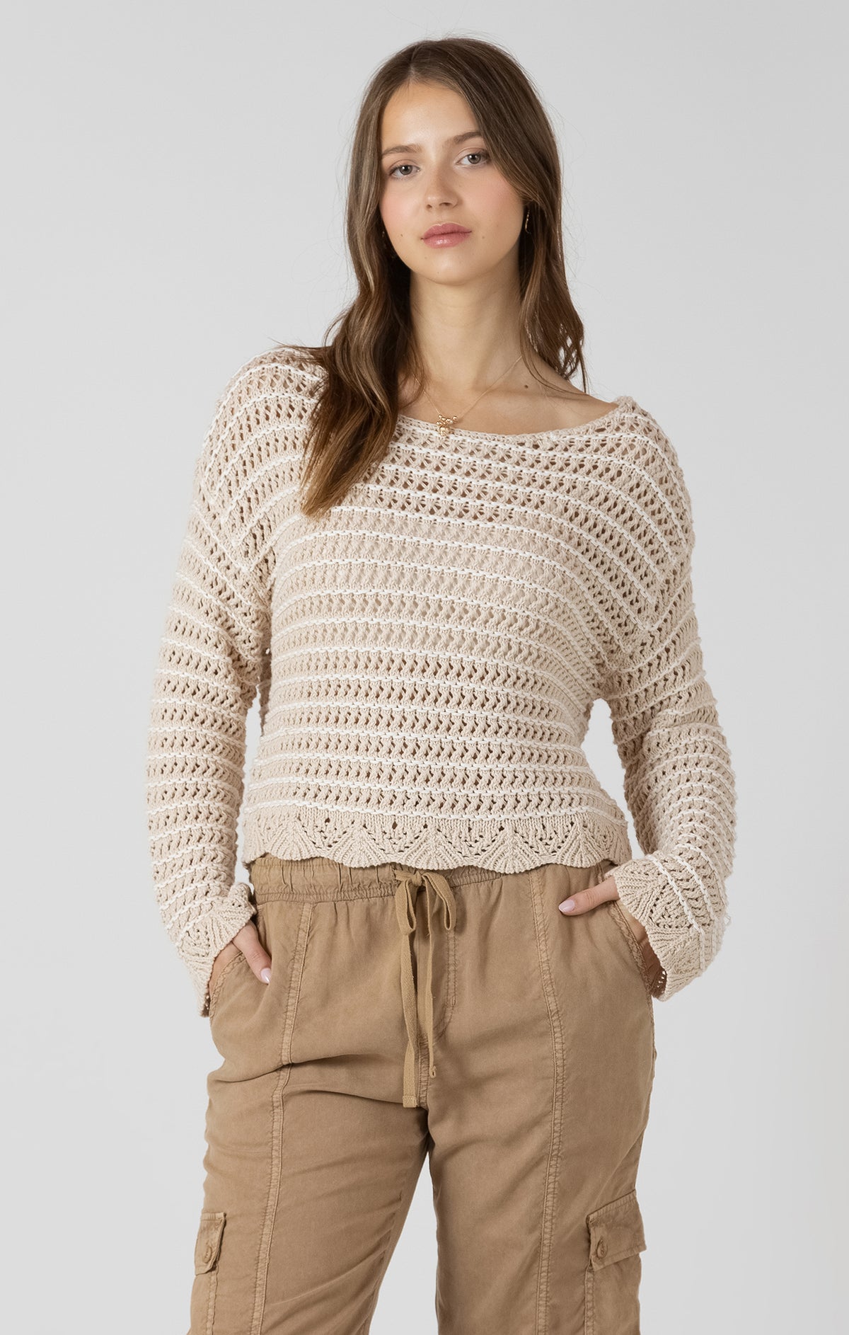 Scallop Hem Open Stitch Sweater