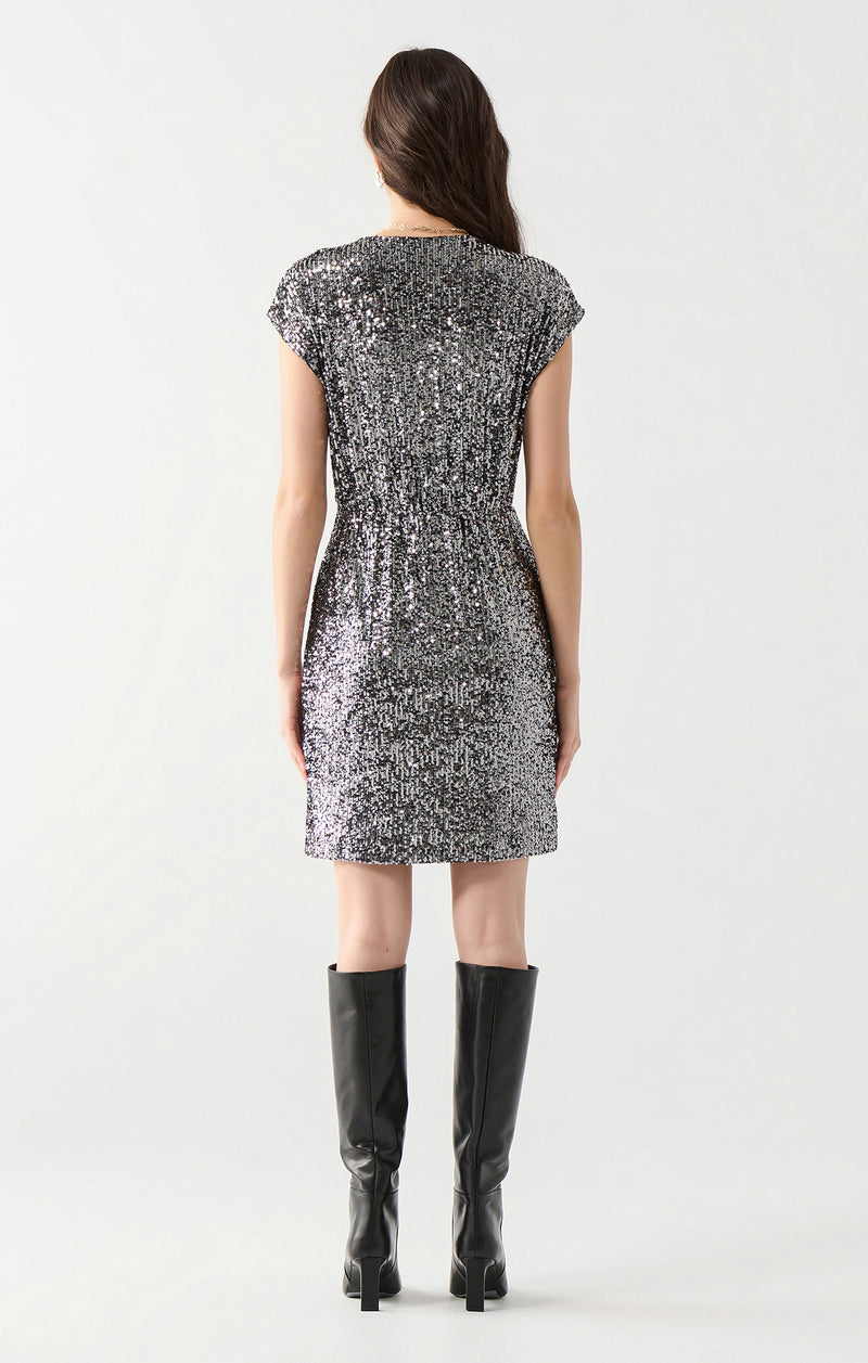 Cap Sleeve Sequin Wrap Dress