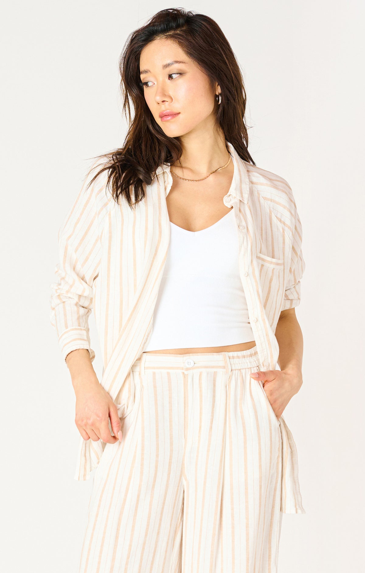 Oversized Button Front Stripe Blouse