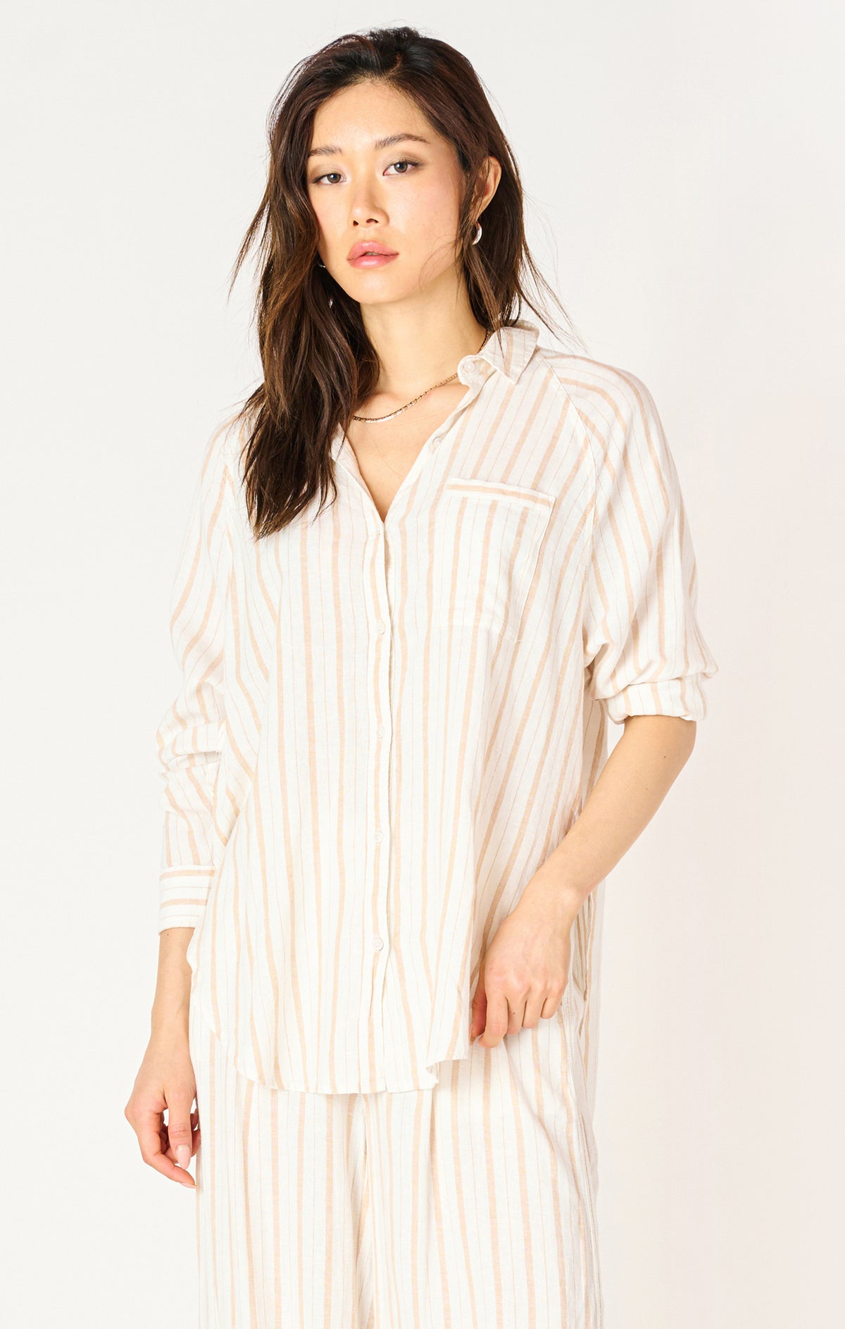 Oversized Button Front Stripe Blouse