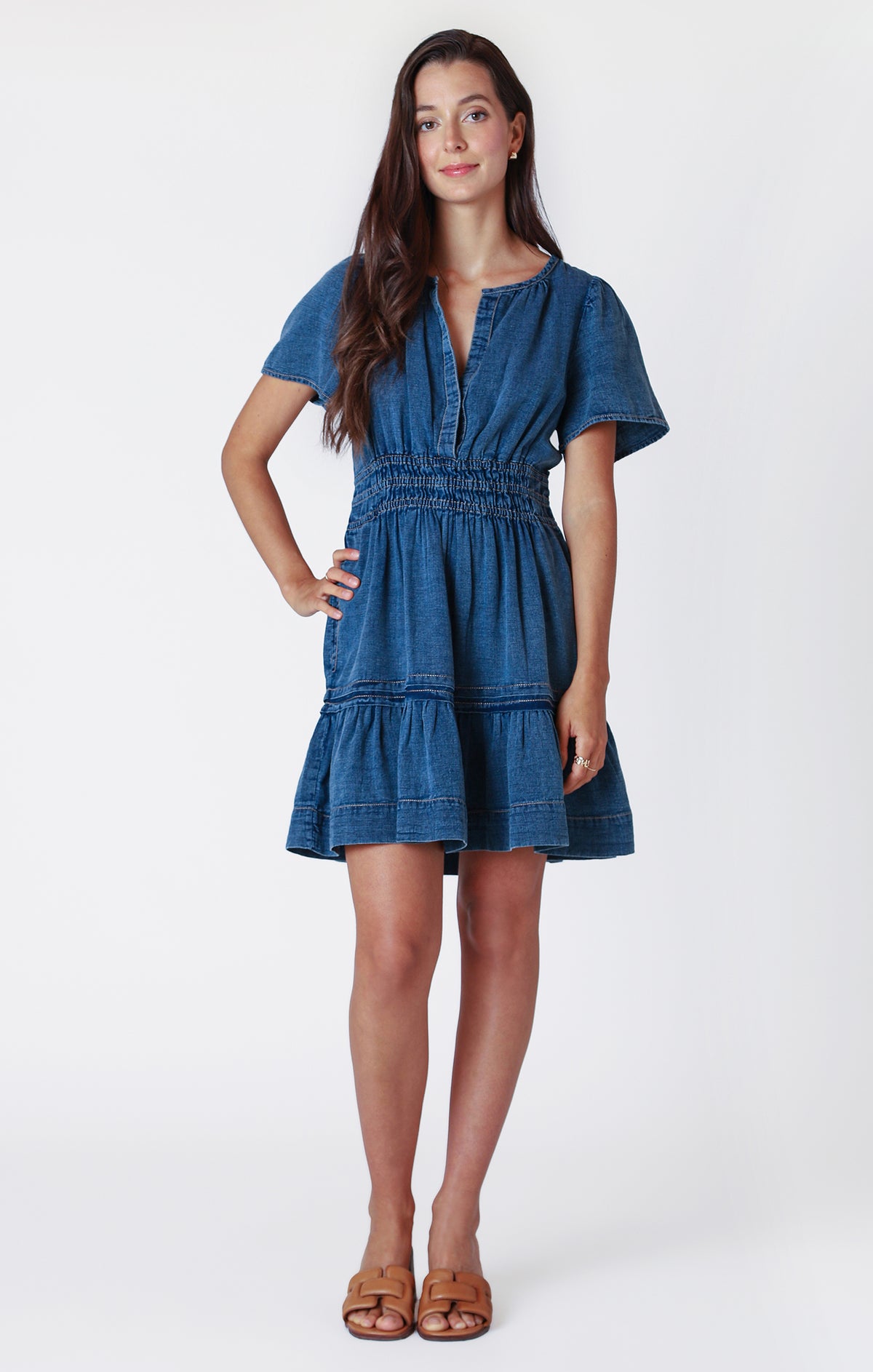 Tiered Denim Effect Mini Dress