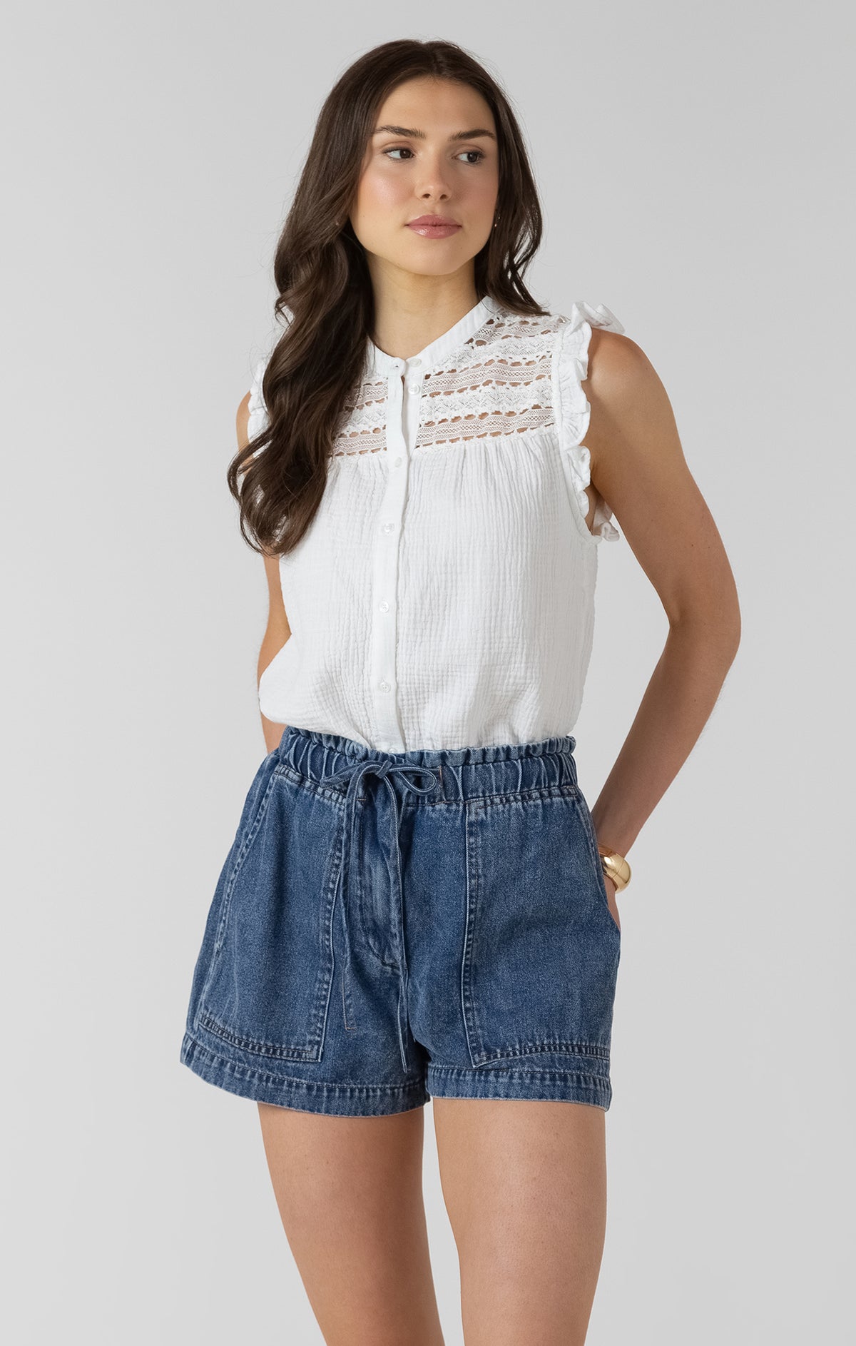 Lace Insert Button Front Blouse