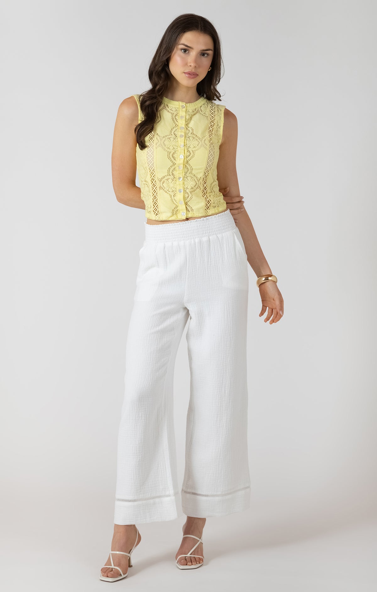 Lace Cutout Button Front Tank