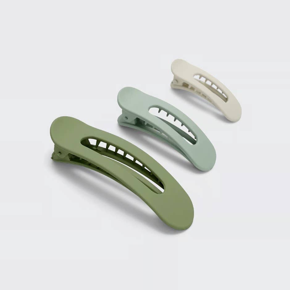 Recycled Plastic Matte Flat Lay Claw Clip 3pc - Eucalyptus