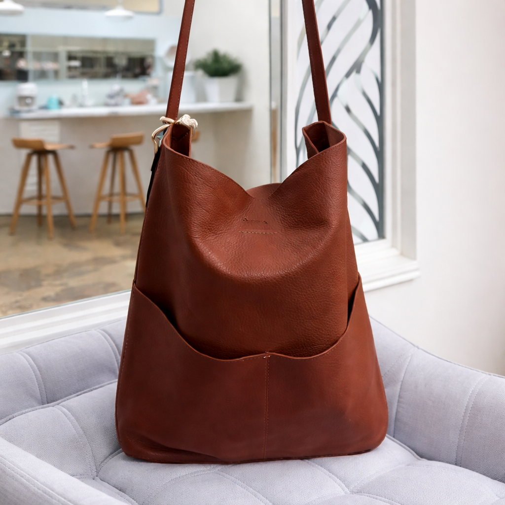 Leather LILA Pocket Tote - Light Brown
