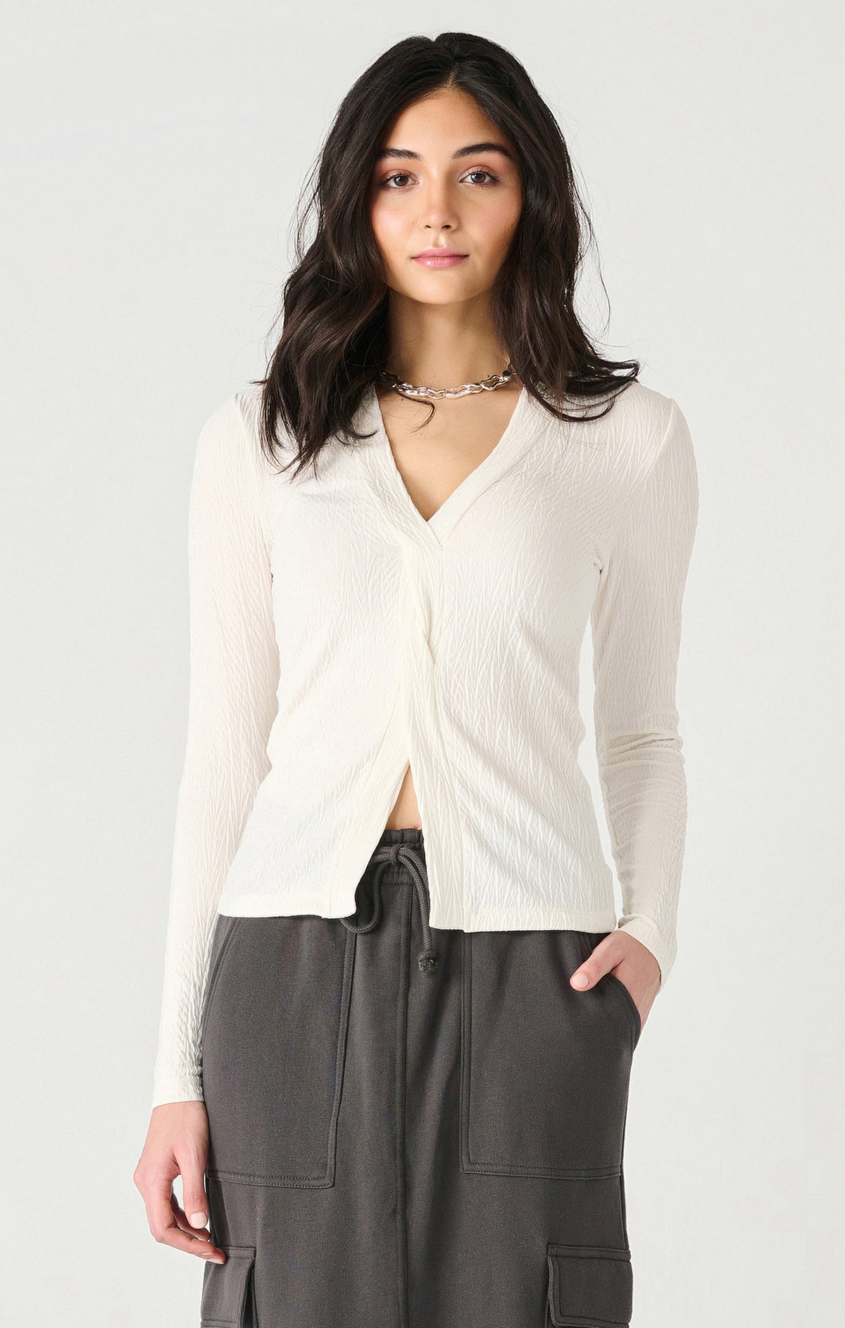 Textured Twist Front Top