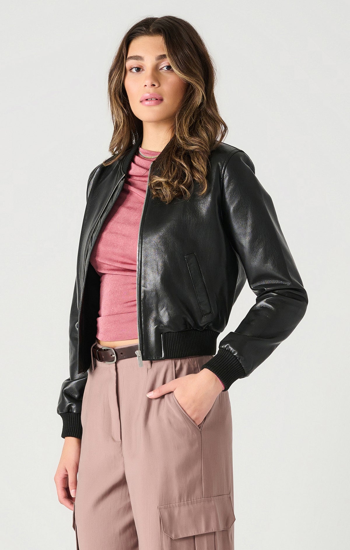 Faux Leather Bomber Jacket