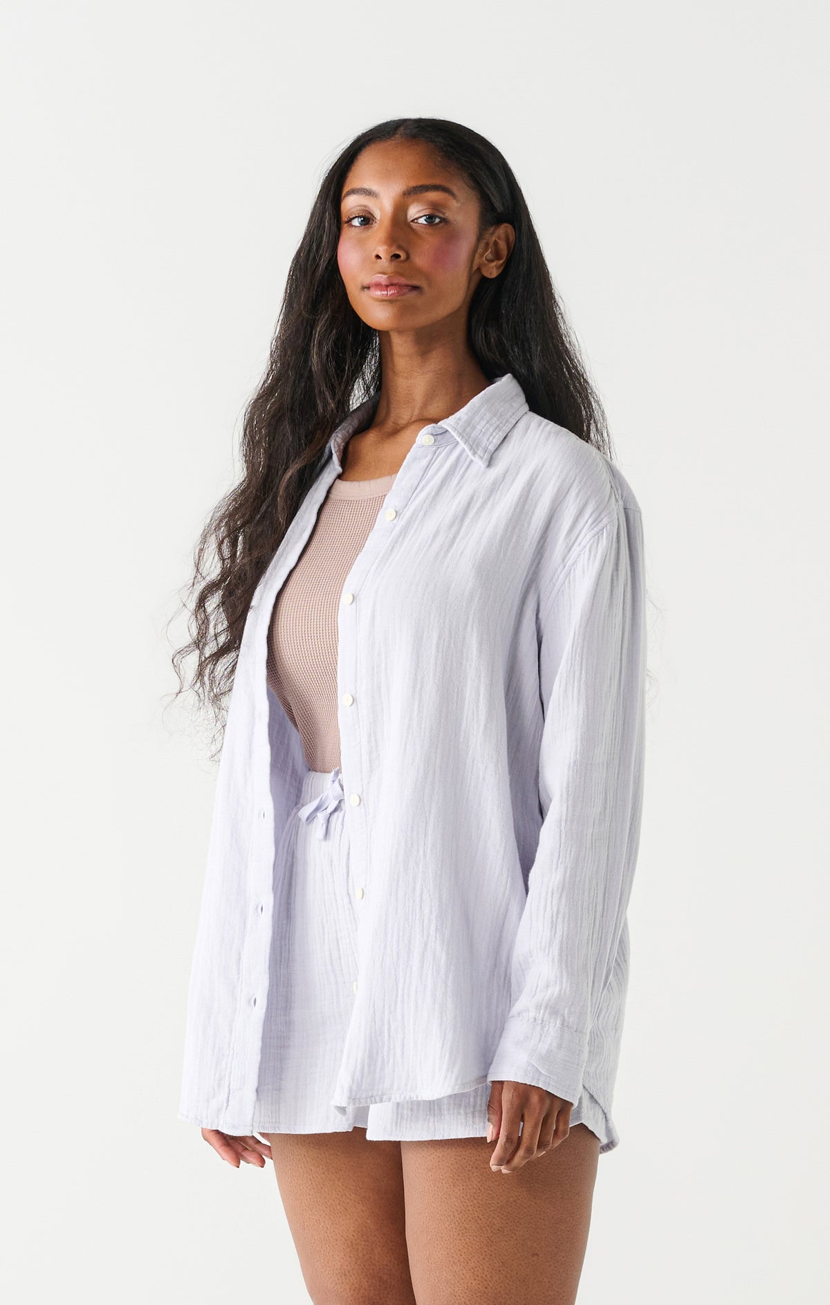 Textured Button-up Blouse
