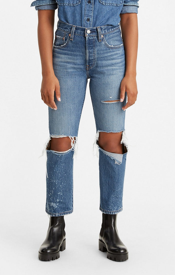 Levi's 501 crop jean with rips on sale